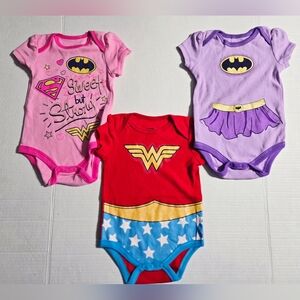 DC Comics Justice‎ League Newborn Baby Girls 3 Pack Bodysuits Newborn 3-6 month